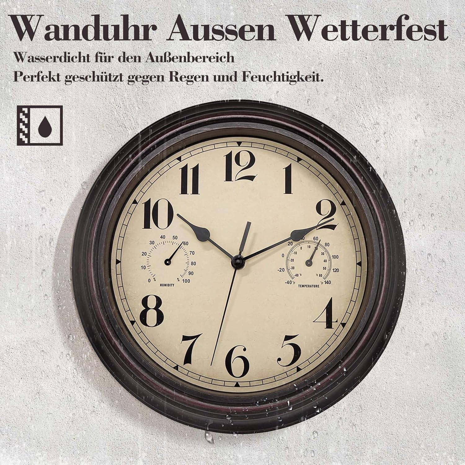 Detalle 2 de Foxtop 3 horloge murale imperméable wandklok, stil en weerbestendig, brons