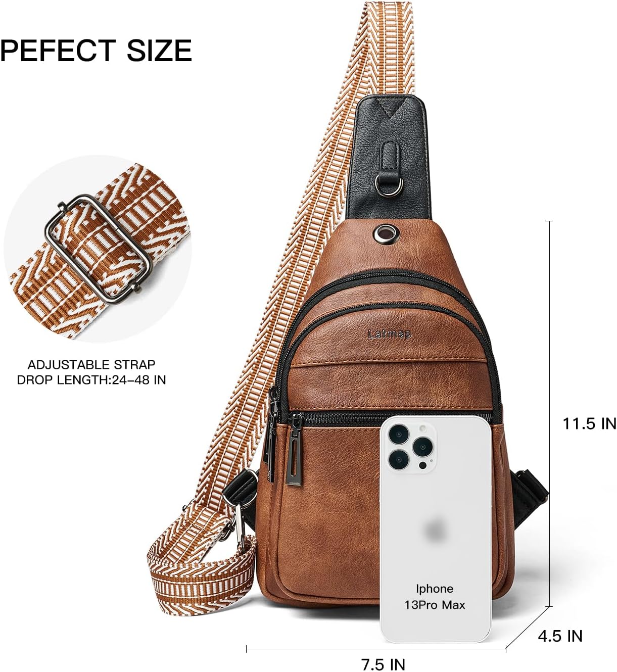 Thumbnail 3 de LATMAP Leather Small Sling Bag: Crossbody/Chest Bag for Women & Men