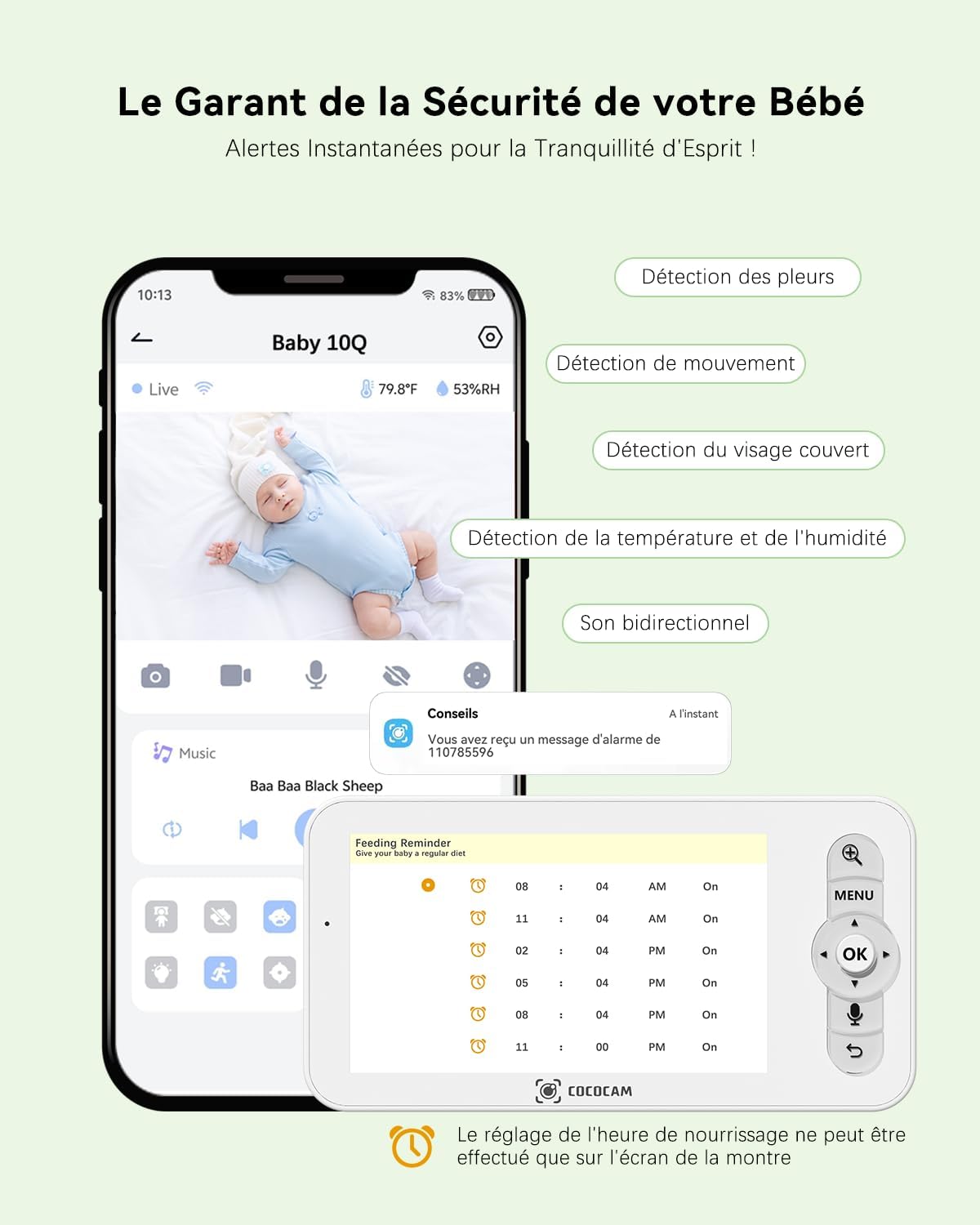 Thumbnail 6 de COCOCAM 2K 4MP IA Babyphone Camera avec écran 5'' – Surveillance intelligente du bébé