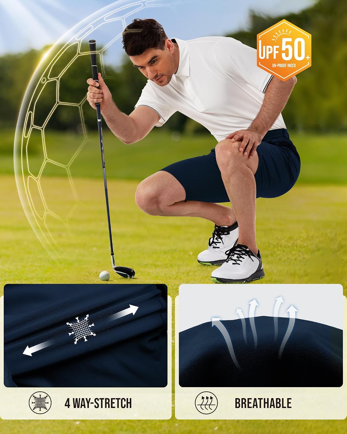Detalle de 33,000ft Mens Golf Shorts UPF 50+ Stretch 10'' Cargo Bermuda – Water-Resistant for Golf, Hiking and Work