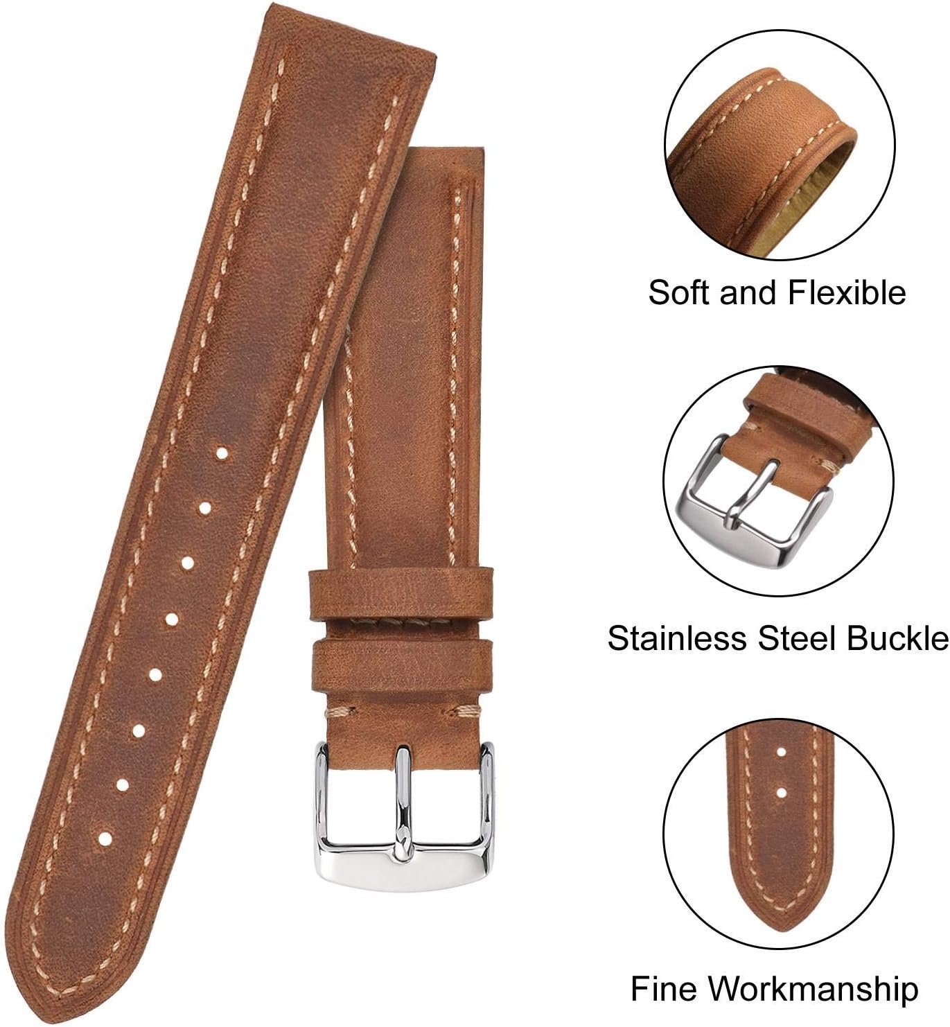 Thumbnail 3 de BISONSTRAP Uhrenarmband aus Vintage-Leder als Ersatzband – Bandbreite 14 bis 24 mm