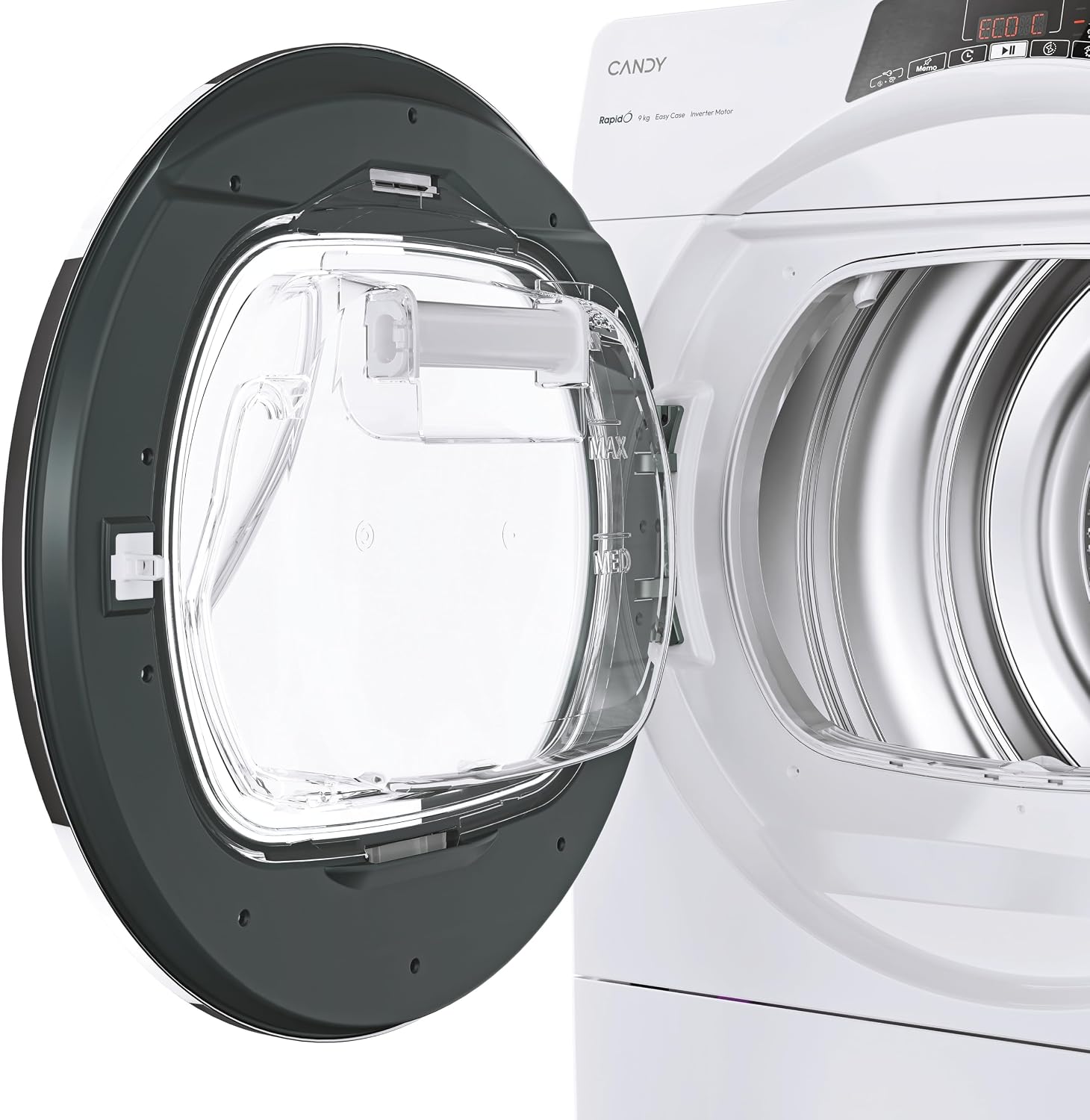 Detalle de Candy RapidÓ ROE H9A3TCEX-S: secadora con bomba de calor de 9 kg, conectividad y 14 ciclos