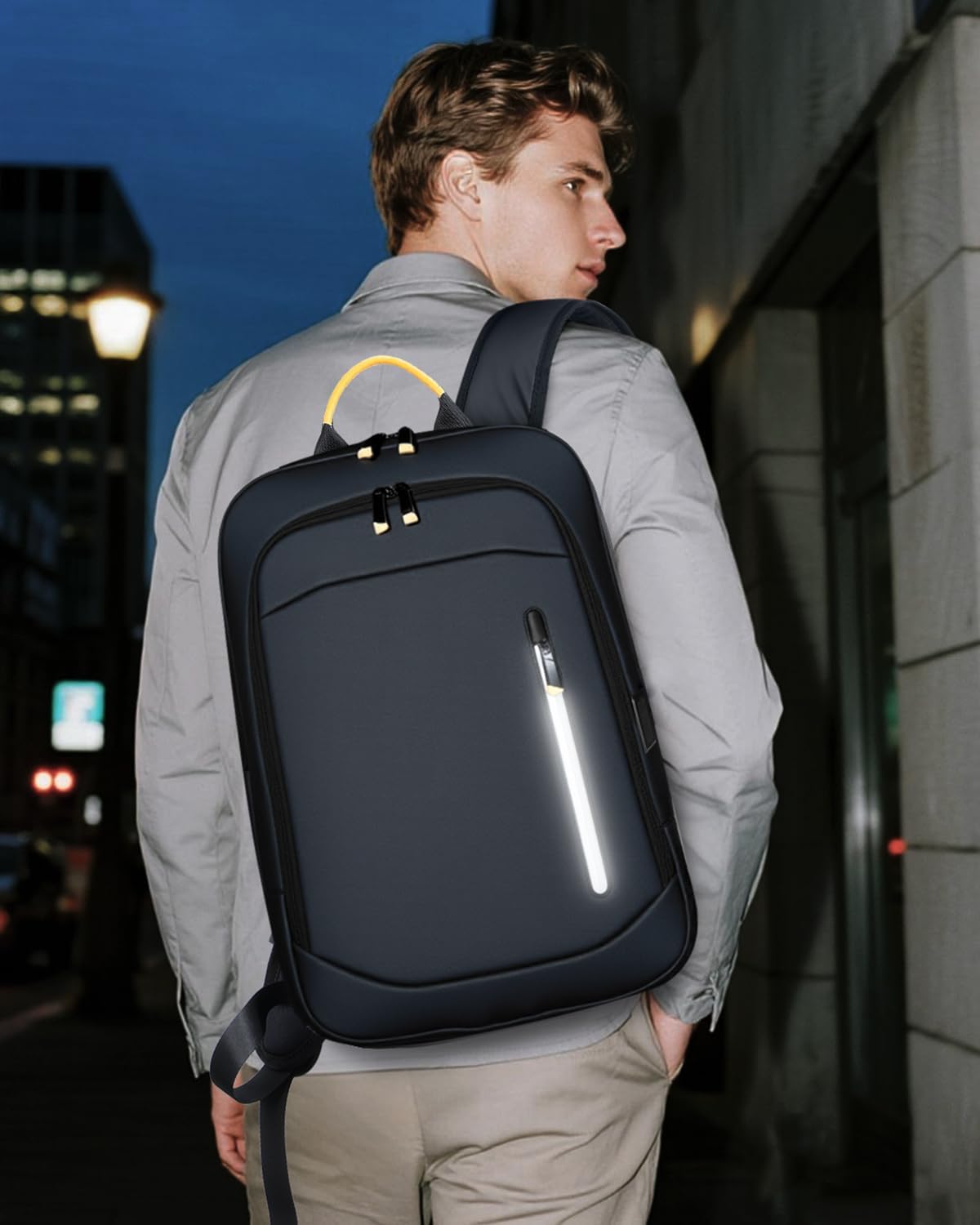 Thumbnail 6 de Lekespring laptop backpack for men (15.6 inch) with USB charging port, expandable water-resistant rucksack – black