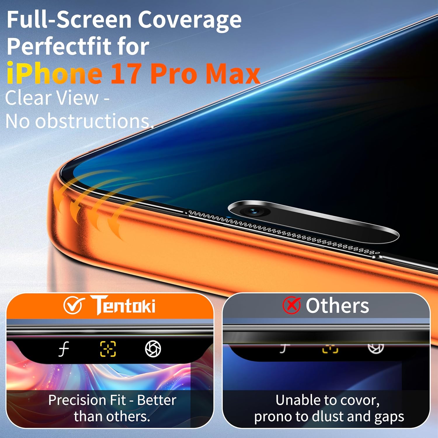 Detalle 2 de Tentoki Protector Pantalla Privacidad para iPhone 17 Pro Max 6,9