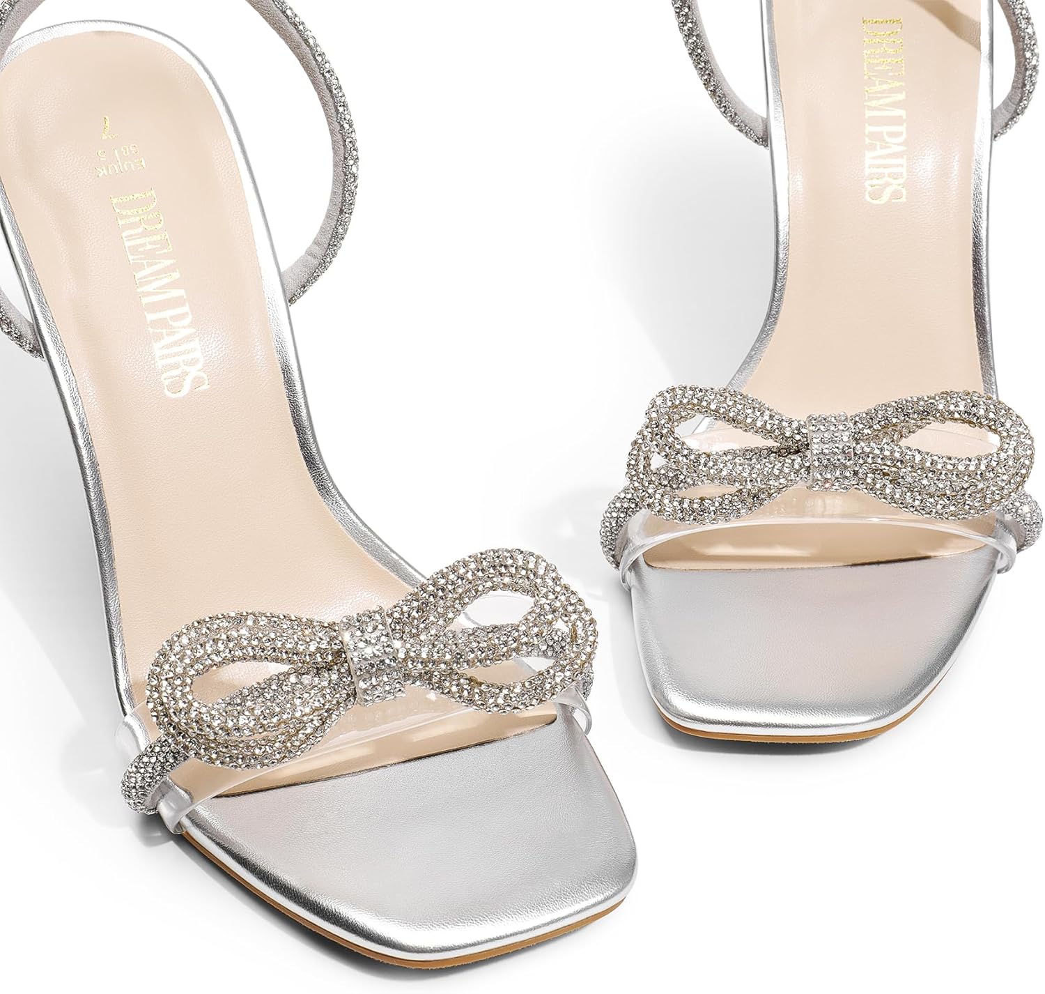 Thumbnail 6 de DREAM PAIRS Double Bowknots Crystal Slingback Heels - Square Toe, 3.94-Inch Stiletto