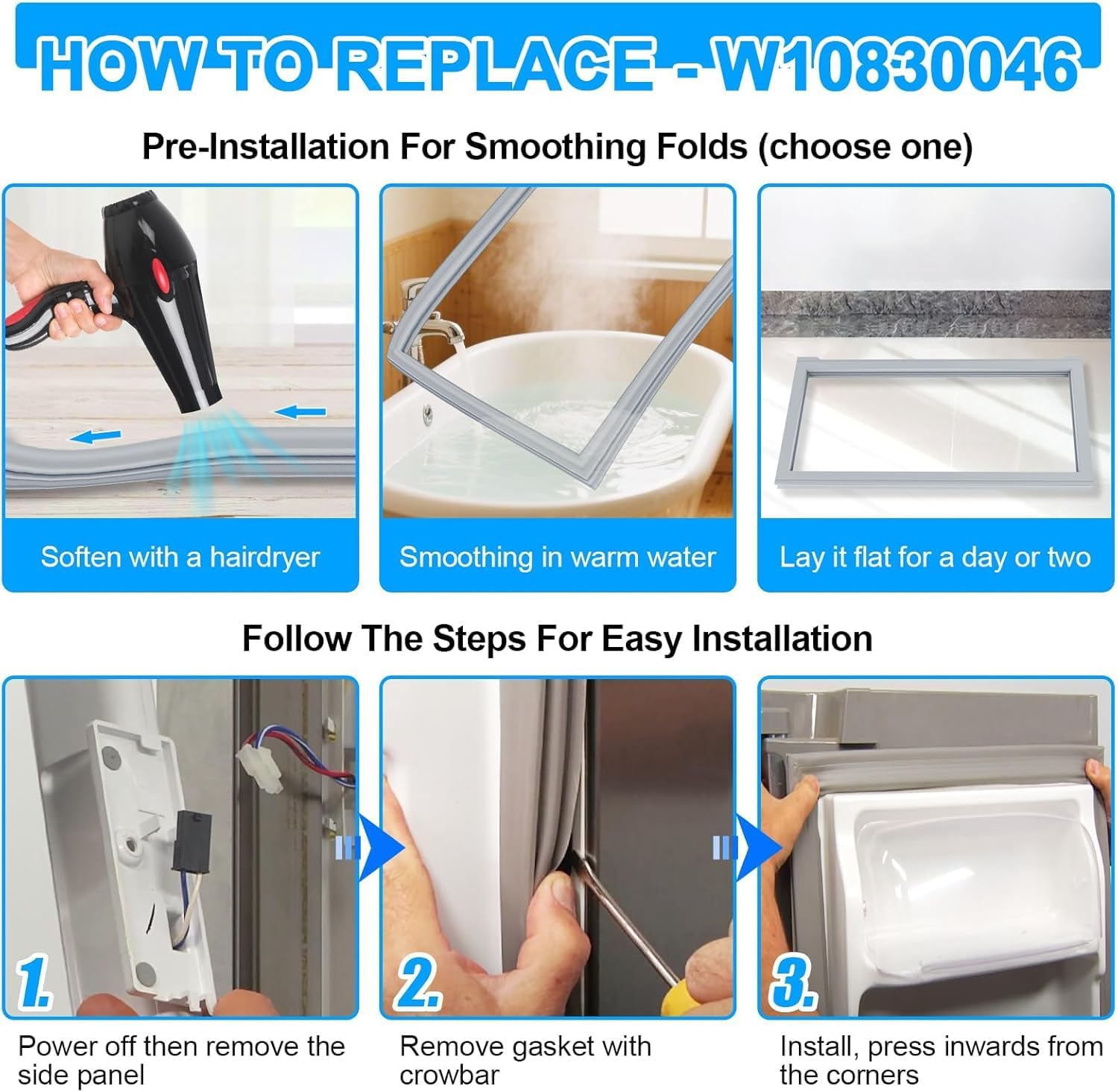 Detalle 1 de ALVAR W10830046 Refrigerator Door Gasket with Magnetic Strip, 17.05" x 42.52