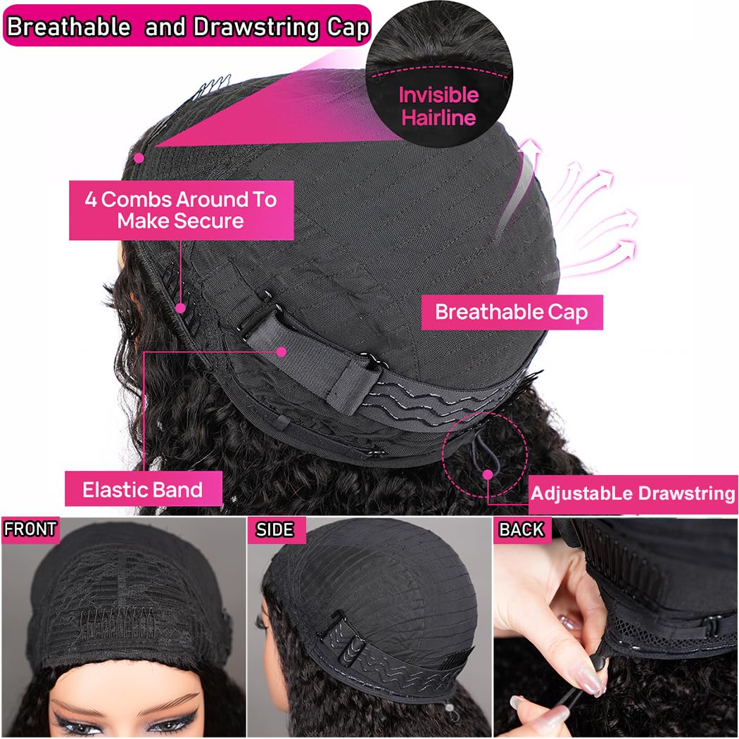 Detalle de yeelice hair Kinky Curly Half Wig Human Hair (200 Density, 3-in-1) Seamless Flip Over Glueless Wear and Go