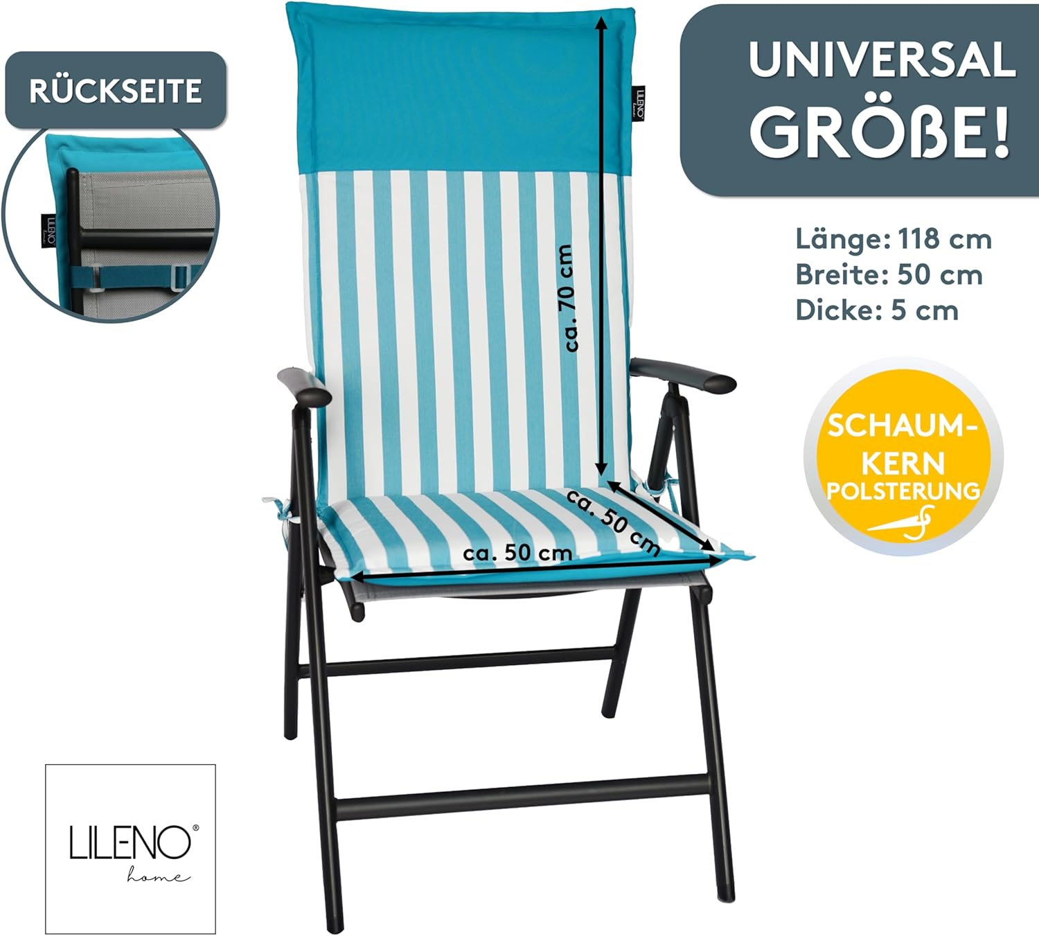Thumbnail 1 de LILENO HOME Cojín de Jardín Rayas Aqua para Silla Tumbona