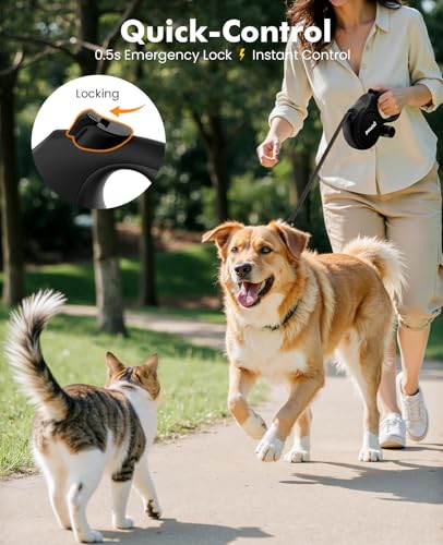Detalle de Pecute correa extensible para perro de 8 metros (15-50 kg), con cuerda antimordida de 46 cm y sistema 360° anti-enredos