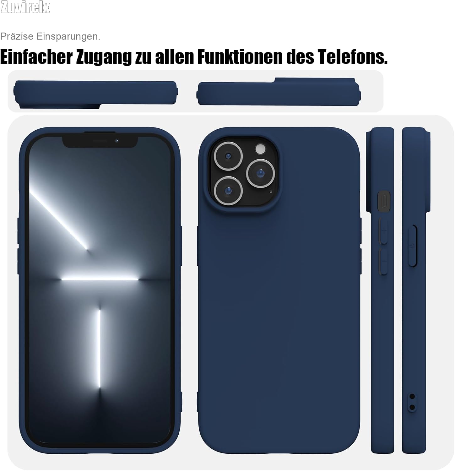 Thumbnail 6 de Zuvirelx Silikon-Handyhülle für iPhone 13 Pro – Dunkelblau, dünn, rutschfest und stoßfest