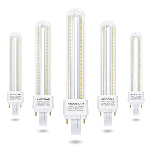 Detalle de Aigostar Pack 5 Bombillas LED PLC 2U 15W Maíz G24d-3 — 6500K, 1610 lm, no regulables