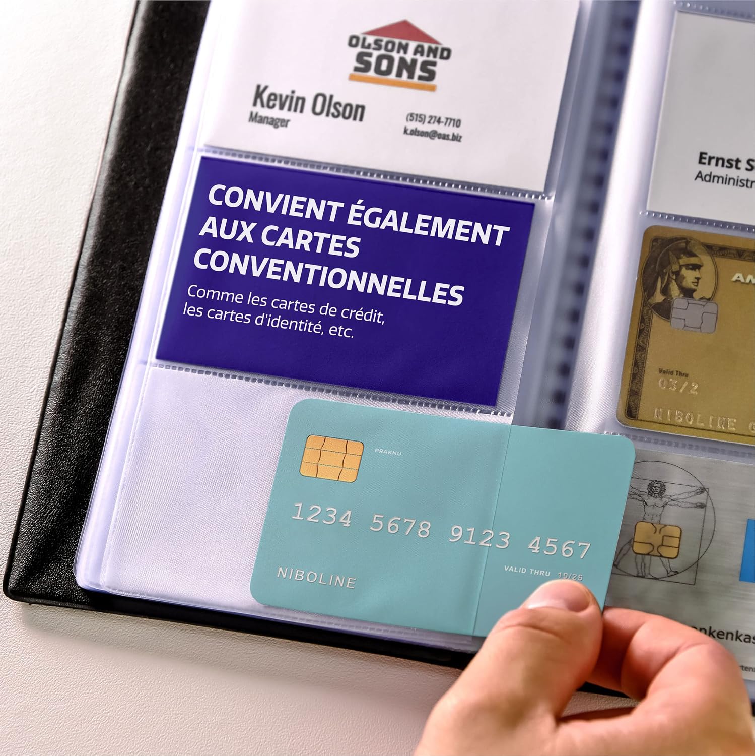 Detalle de Praknu porte-cartes de visite transparent pour 480 cartes — intérieur transparent, format pratique