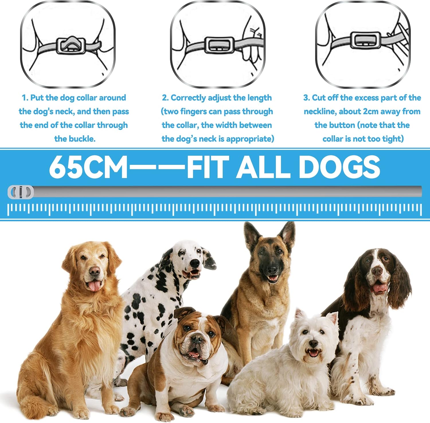 Thumbnail 4 de Wansiven Collare antipulci regolabile per cani, impermeabile, protezione 12 mesi (65 cm)