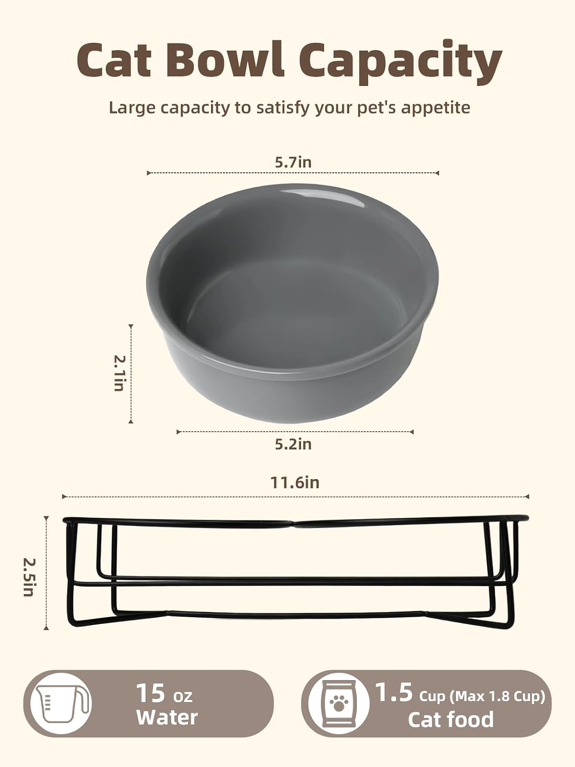 Detalle de GDCZ Elevated Ceramic Cat Bowls, 15 oz