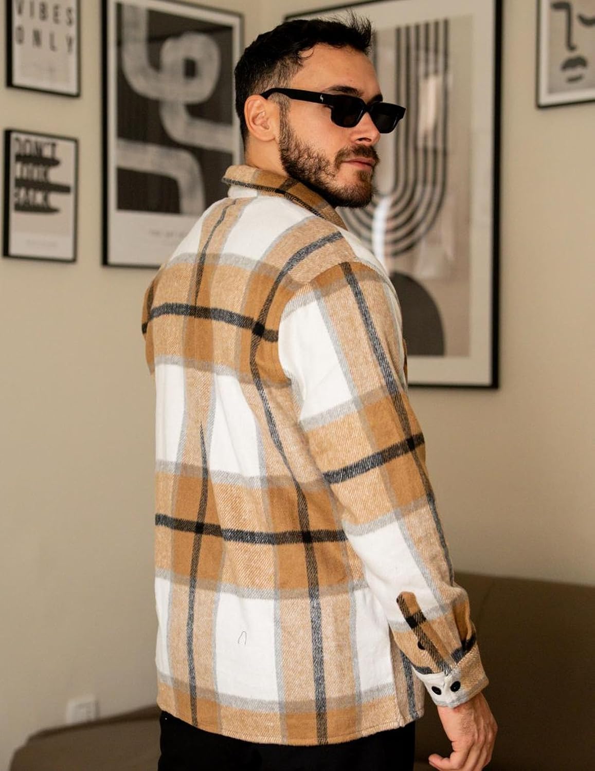 Detalle 1 de COOFANDY Men's Plaid Flannel Shirt Jacket
