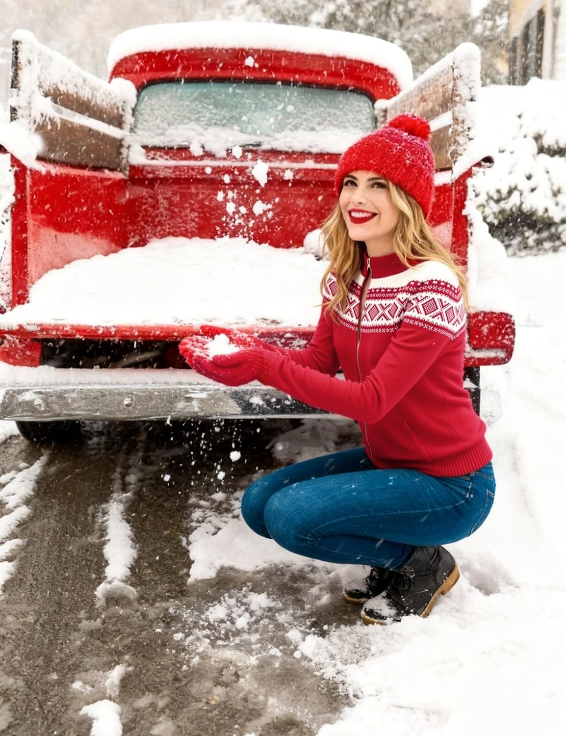 Detalle de Sykooria Women’s Christmas Knit Cardigan with Reindeer & Snowflake Print (Open Front, Zip-Up) for Autumn/Winter