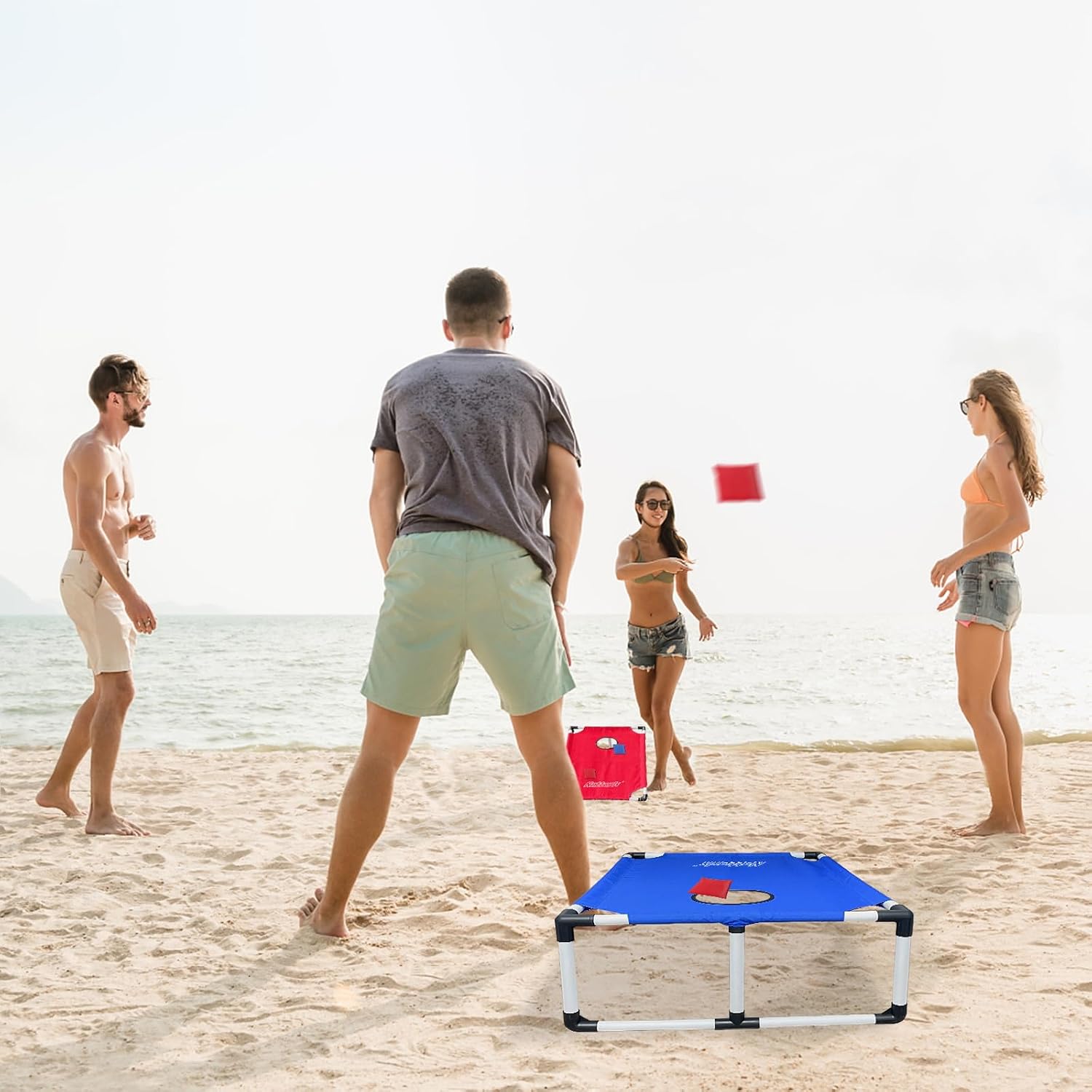 Detalle de Portable PVC-Framed Cornhole Set: 2 Boards, 8 Bags, and Carrying Case