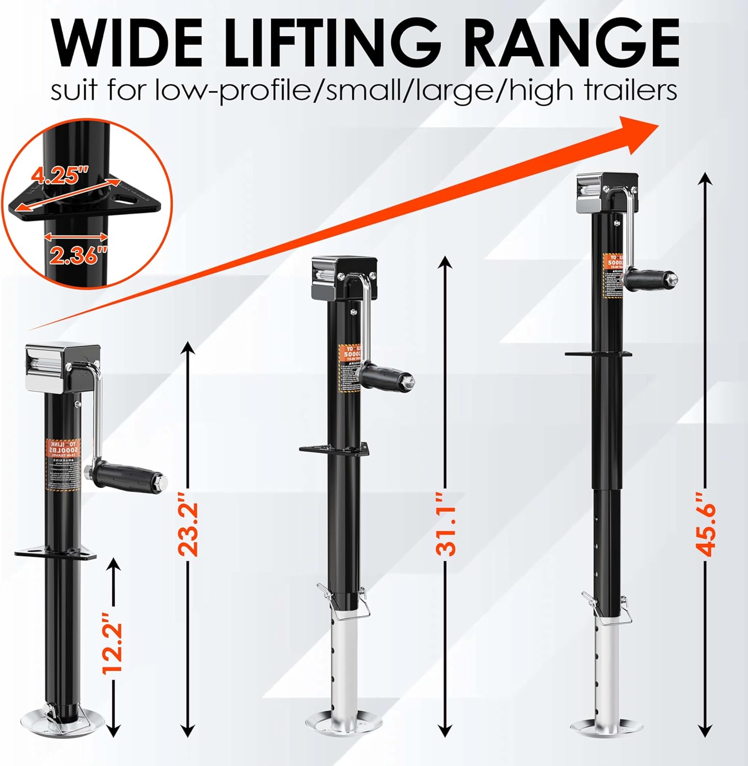 Detalle de YOMILINK 5000 lbs A-Frame Trailer Jack 15" Lift