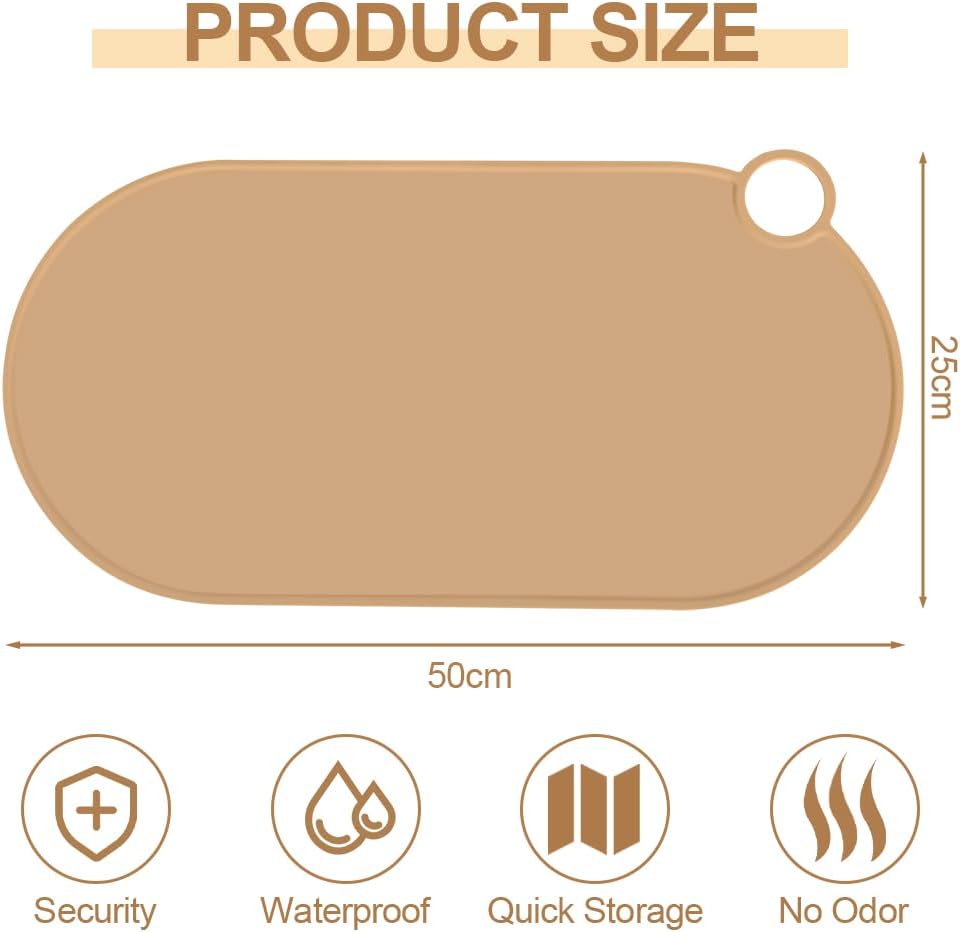 Detalle 2 de Tapis de gamelle Adiwo antidérapant en silicone (50×25 cm) pour chien et chat, brun boue