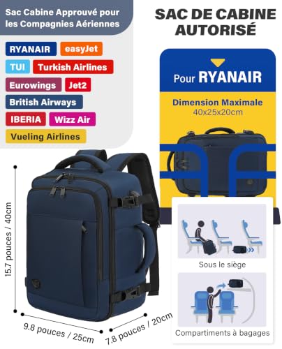 Thumbnail 2 de VANKEV Bagage Cabine 40x20x25 cm – sac à dos de voyage homologué Ryanair