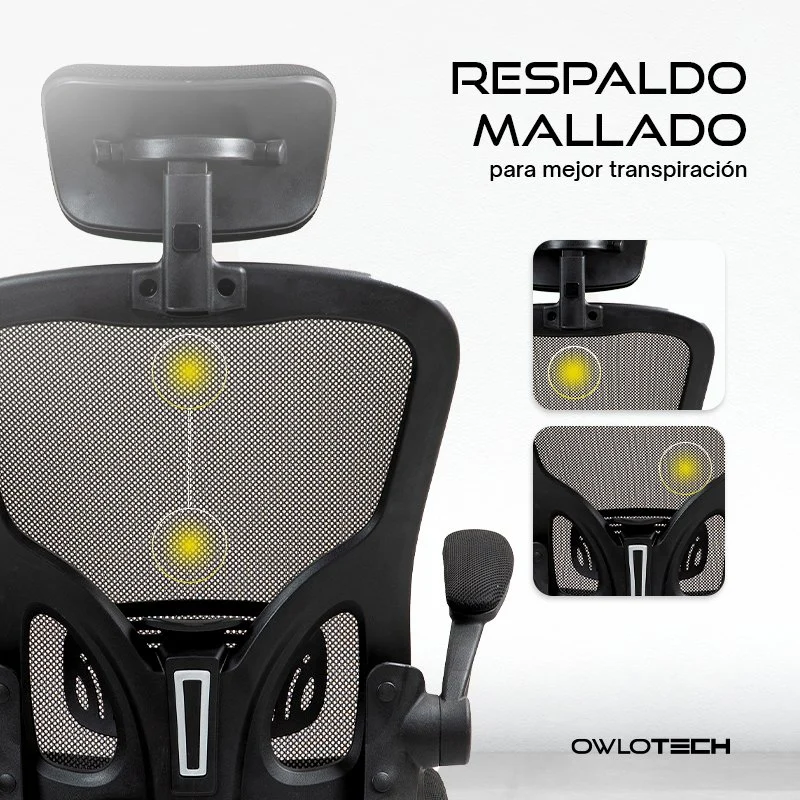 Thumbnail 2 de Owlotech Berkeley Silla Escritorio Ergonómica Negra