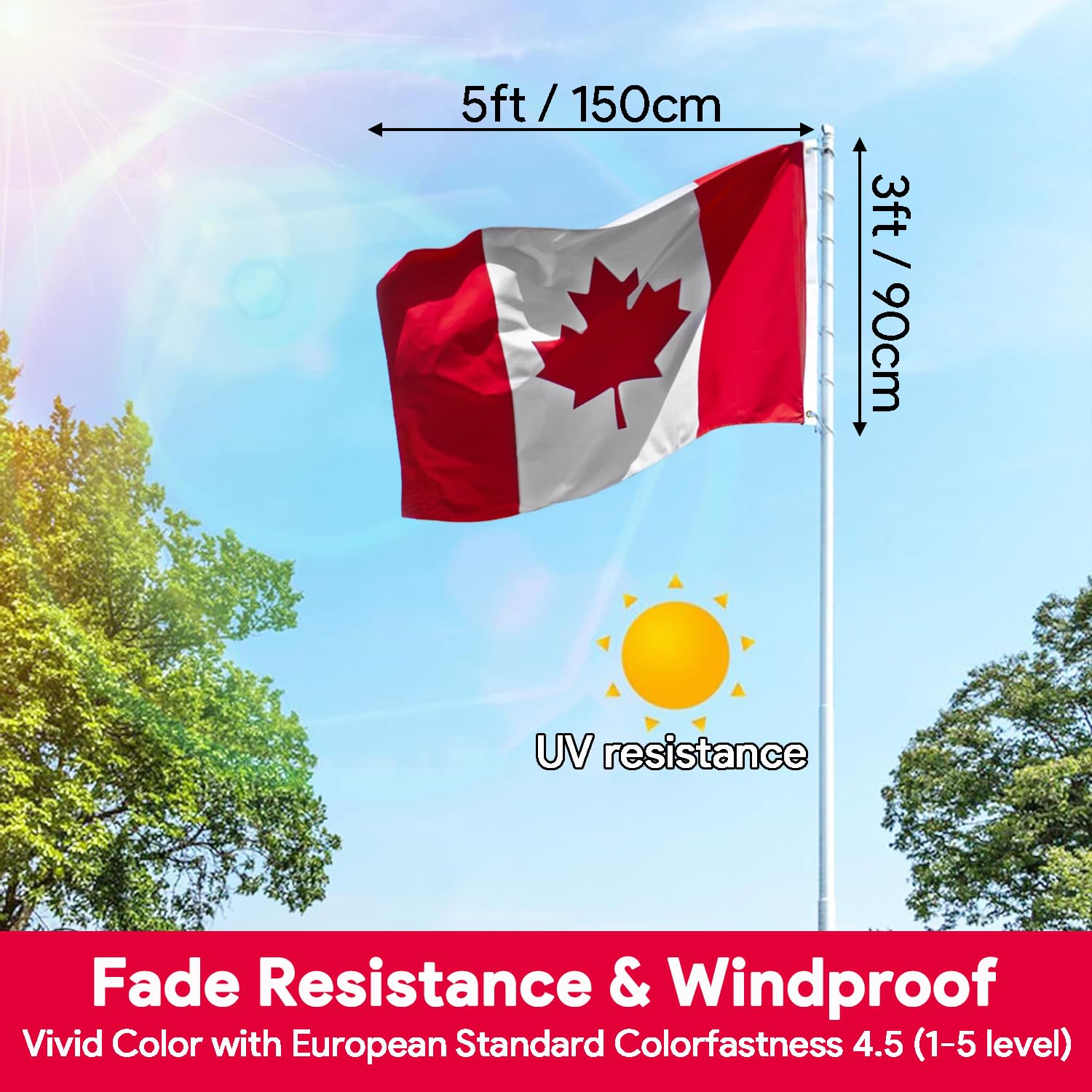Detalle 2 de CGLEAM 3 x 5 ft Canadian Flag, 210D Oxford Nylon, Embroidered Maple Leaf