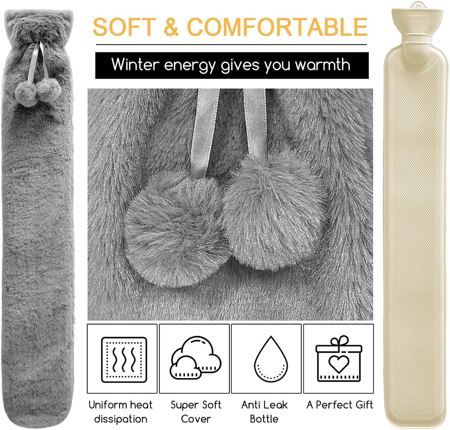 Thumbnail 3 de Jsdoin Extra Long Lilac Hot Water Bottle with Fleece Cover 🧷