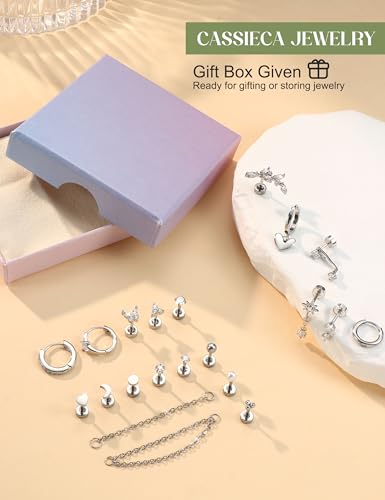 Thumbnail 6 de CASSIECA 21Pcs Helix-/Tragus-Piercing Set – Ohrschmuck aus chirurgischem Stahl mit 18K-Goldbeschichtung