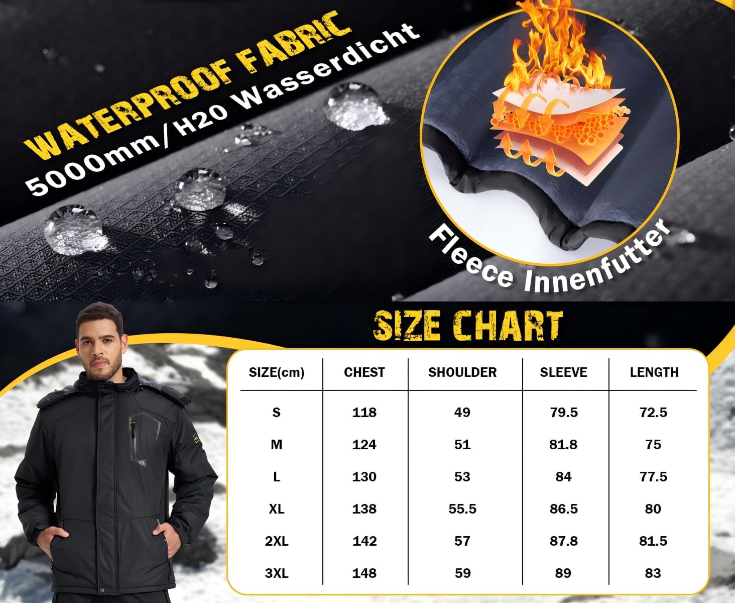 Thumbnail 4 de PrimeCrest Hombres Chaqueta impermeable con capucha desmontable
