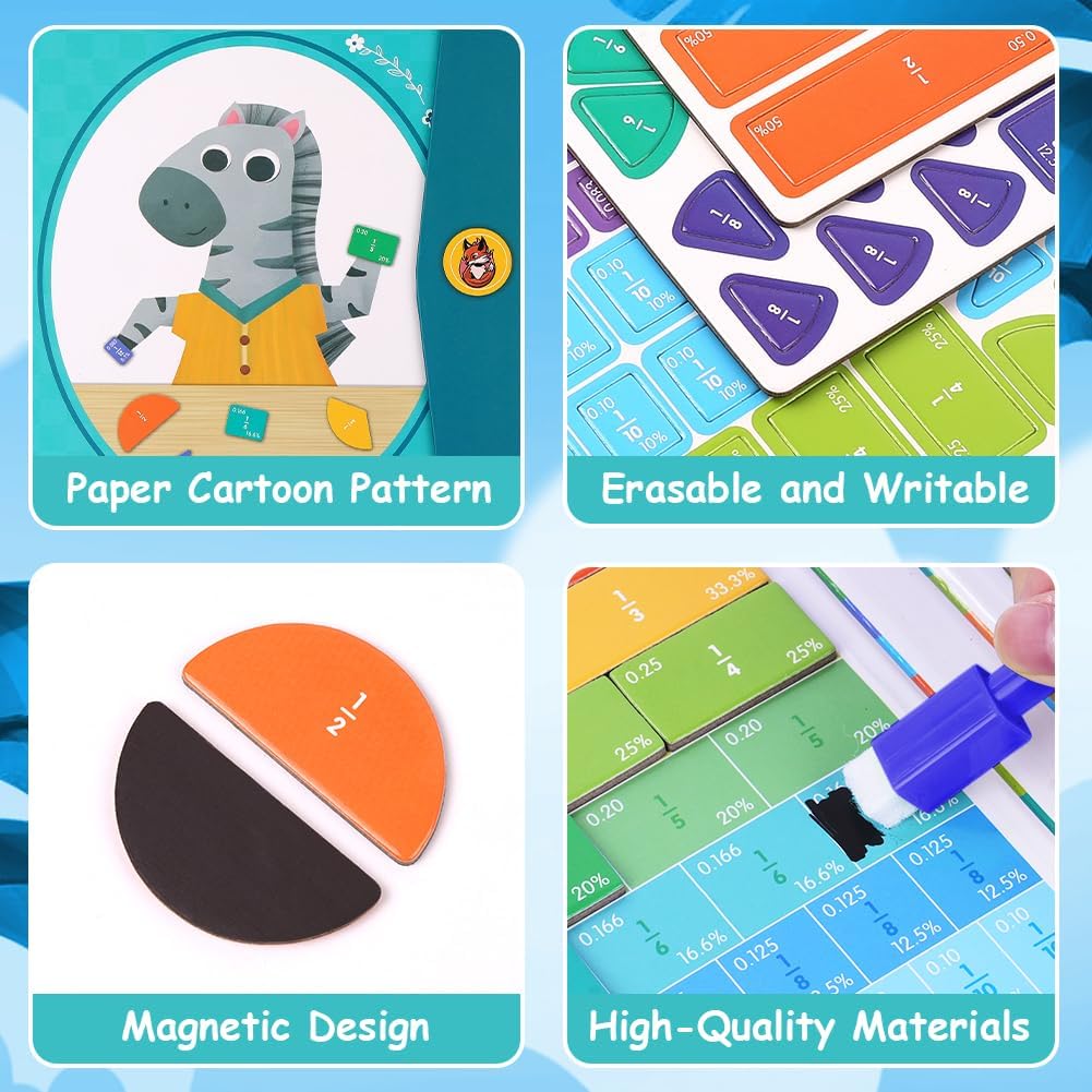 Thumbnail 4 de OFFCUP Magnetic Fraction Puzzle for Kids (Zebra) – Montessori-style fraction tiles and circles