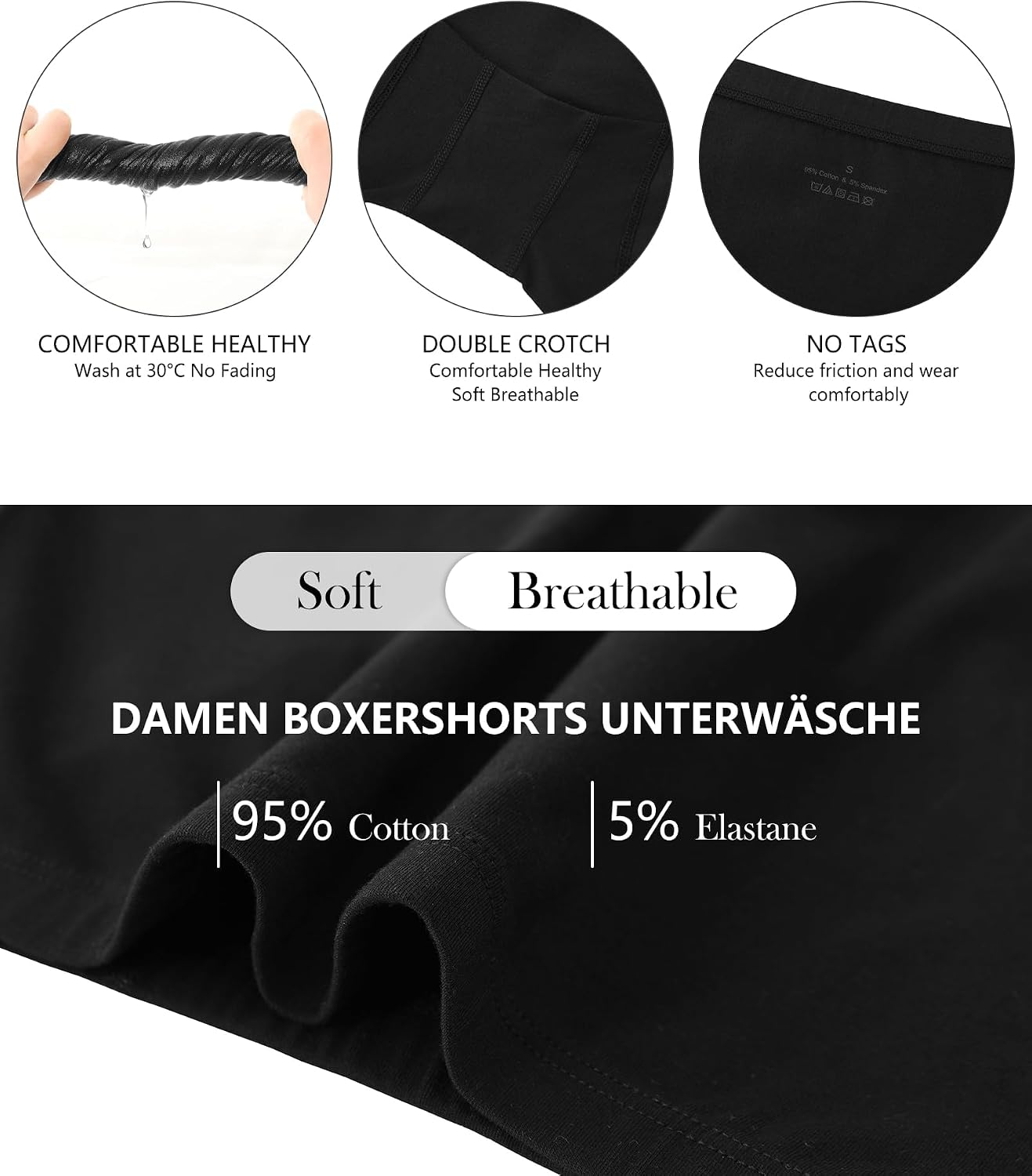 Detalle 2 de Ocexteur Boxer da donna in cotone stretch (confezione multipla) per comfort e anti-sfregamento