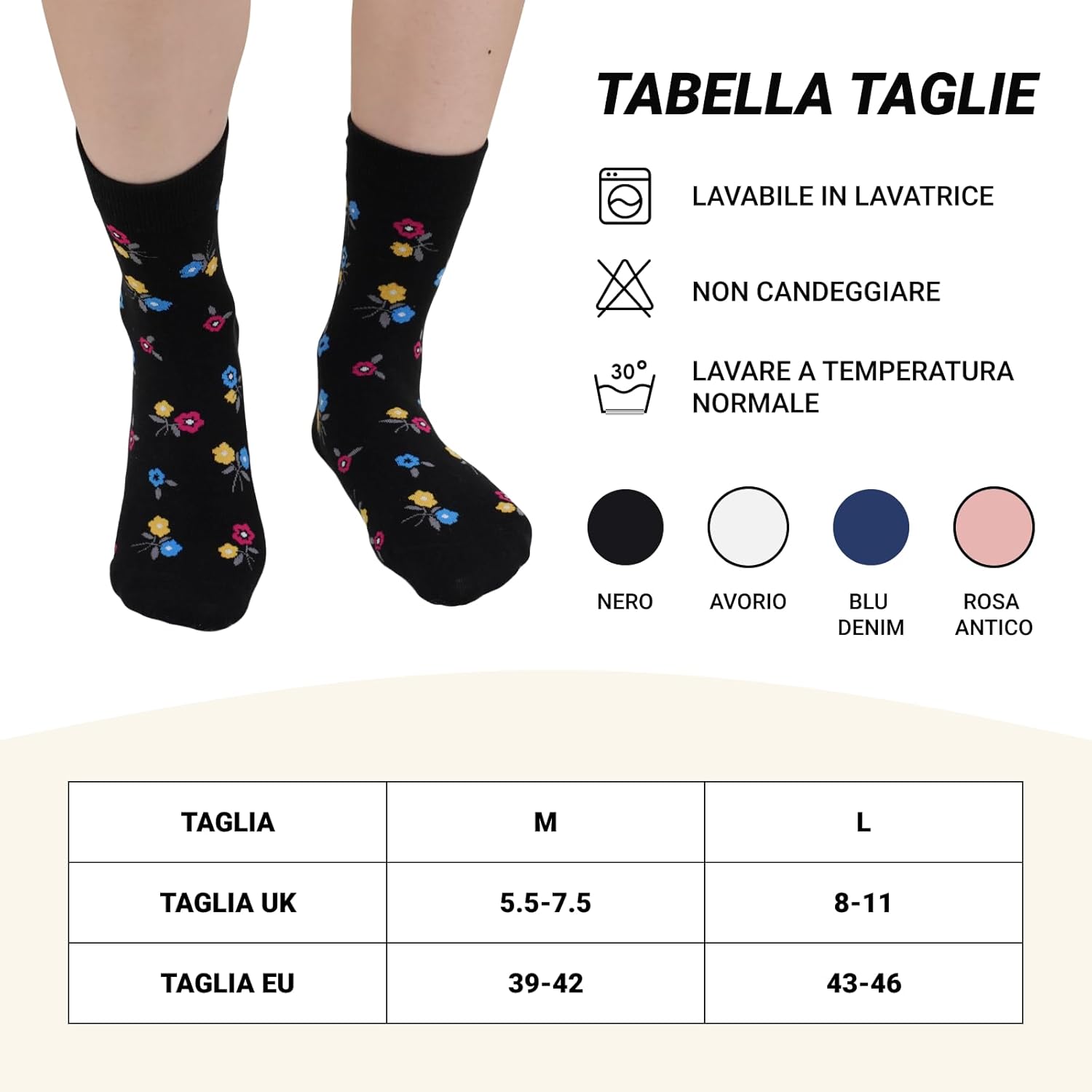 Thumbnail 6 de LOFIR calze da donna in cotone fantasia floreale senza elastico e senza cuciture (4 paia) taglia 39-46