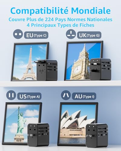 Thumbnail 6 de Adaptateur Prise Universelle decqle avec 2 ports USB-C PD 20W et USB-A – 4 normes, 2000W