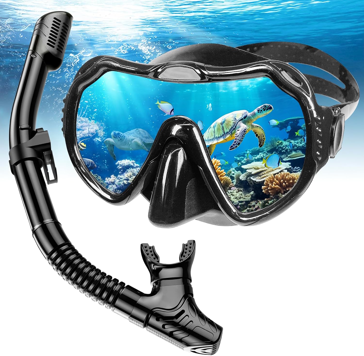Mengine Schnorchelset Erwachsene – Dry Schnorchel mit Taucherbrille, Anti-Fog & Anti-Leck