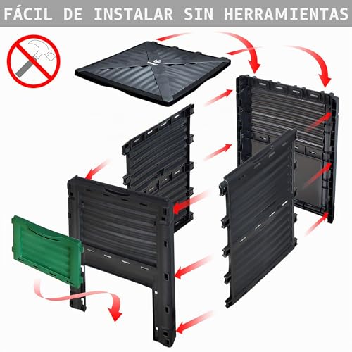 Detalle de VOUNOT Compostador Jardin 300L: compostera orgánica en plástico reciclado, con sistema de clic