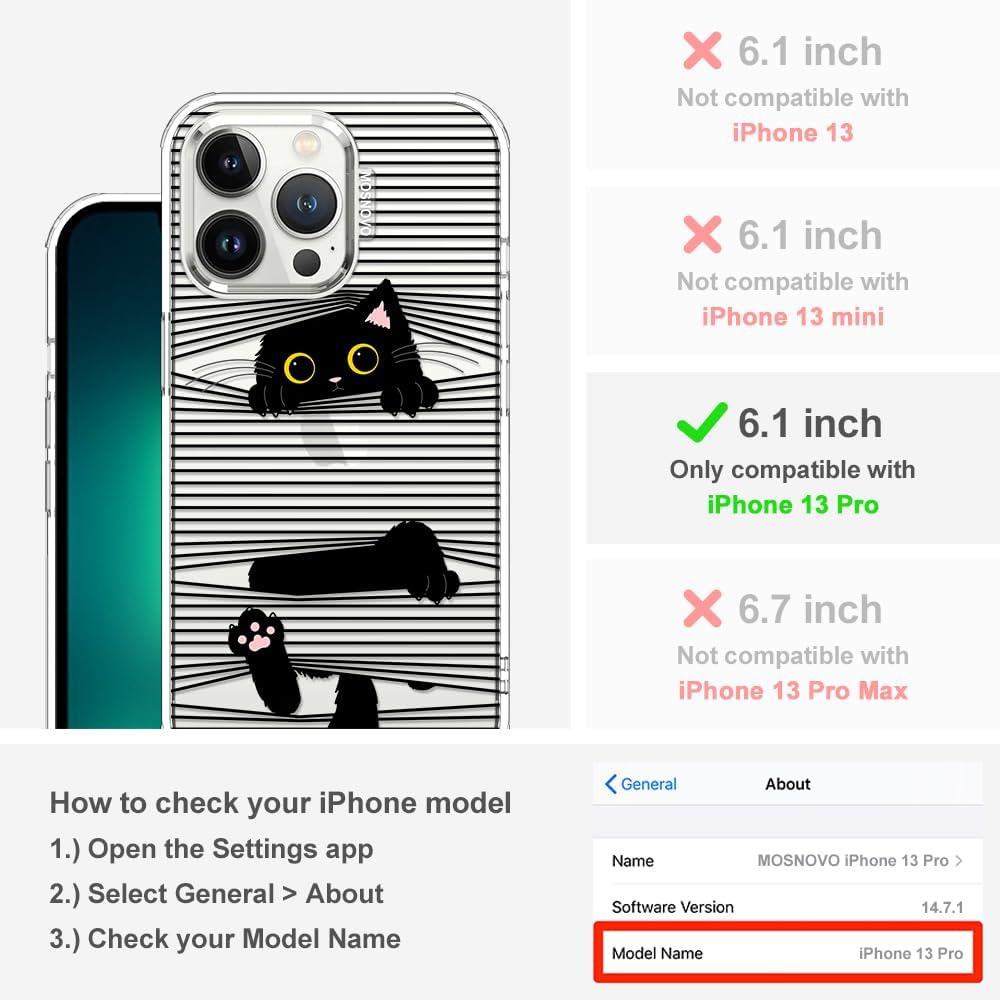 Thumbnail 1 de MOSNOVO Case for iPhone 13 Pro — Clear TPU Bumper with Buffertech 6.6ft Drop Protection