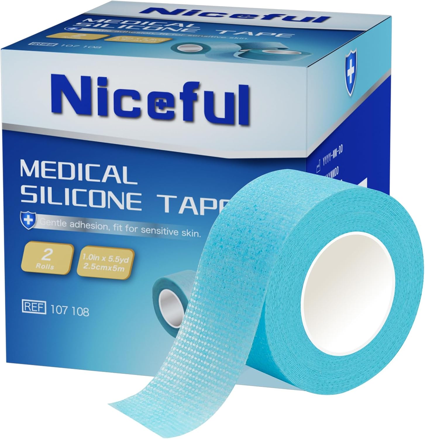 Detalle de Niceful Silicone Tape, 1 in x 5.5 yd, Hypoallergenic, 2 Rolls