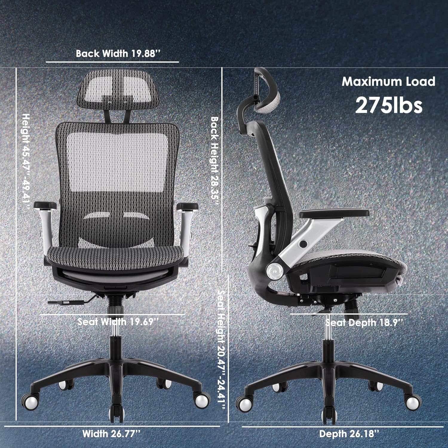 Detalle de COLAMY 2577F Ergonomic Mesh Office Chair with Footrest and Adjustable Lumbar Support