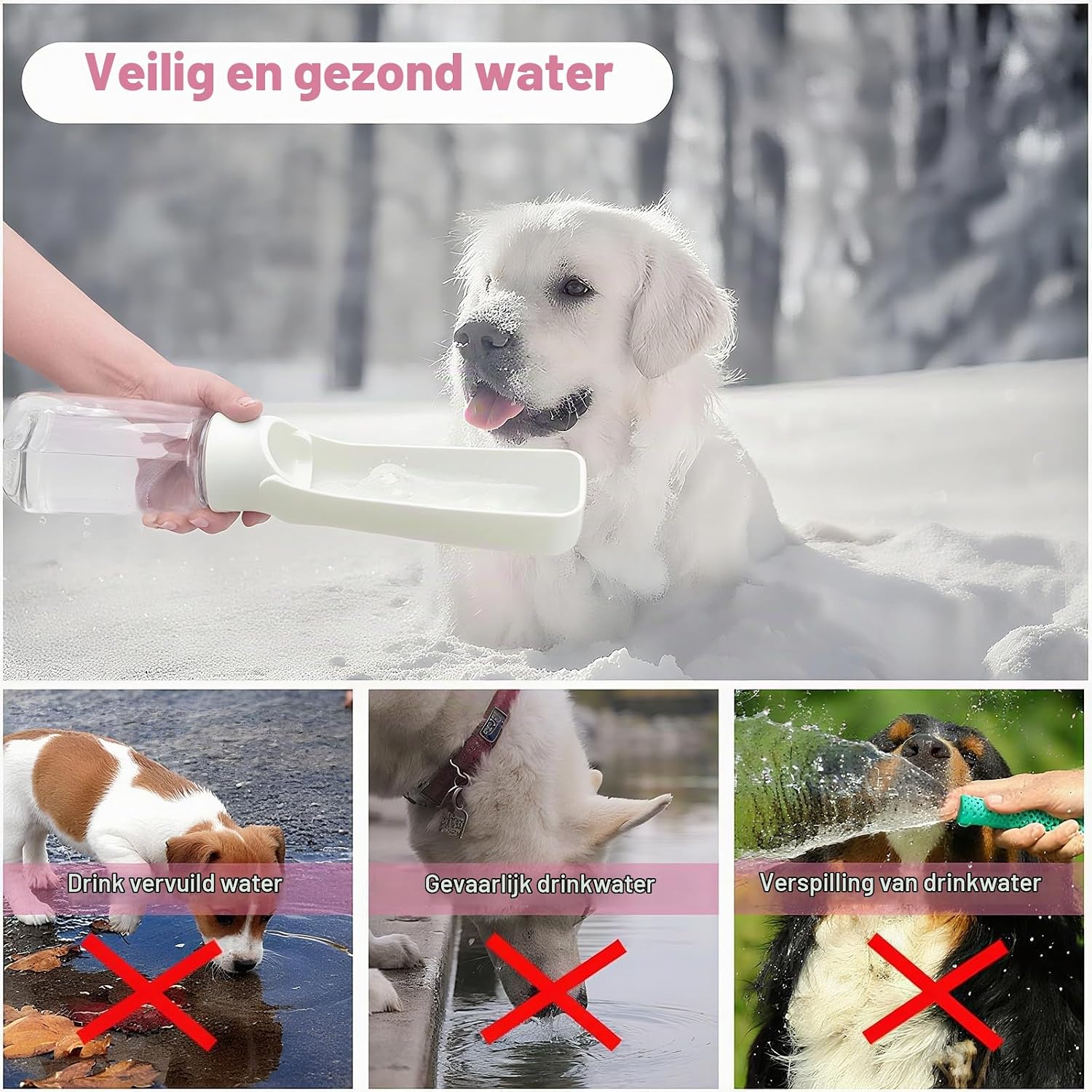 Detalle 2 de Canareen opvouwbare drinkfles voor hond en kat, 550 ml, wit, vaatwasbestendig