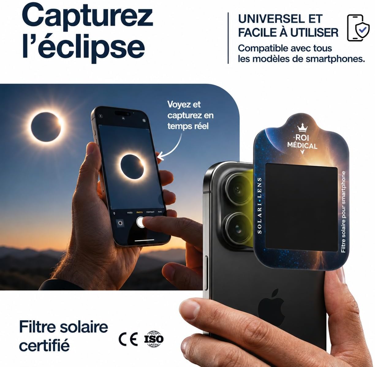 Detalle de Lunettes Eclipse Solaire 2026 – Lot de 6 Paires Premium avec 2 Filtres pour Smartphone