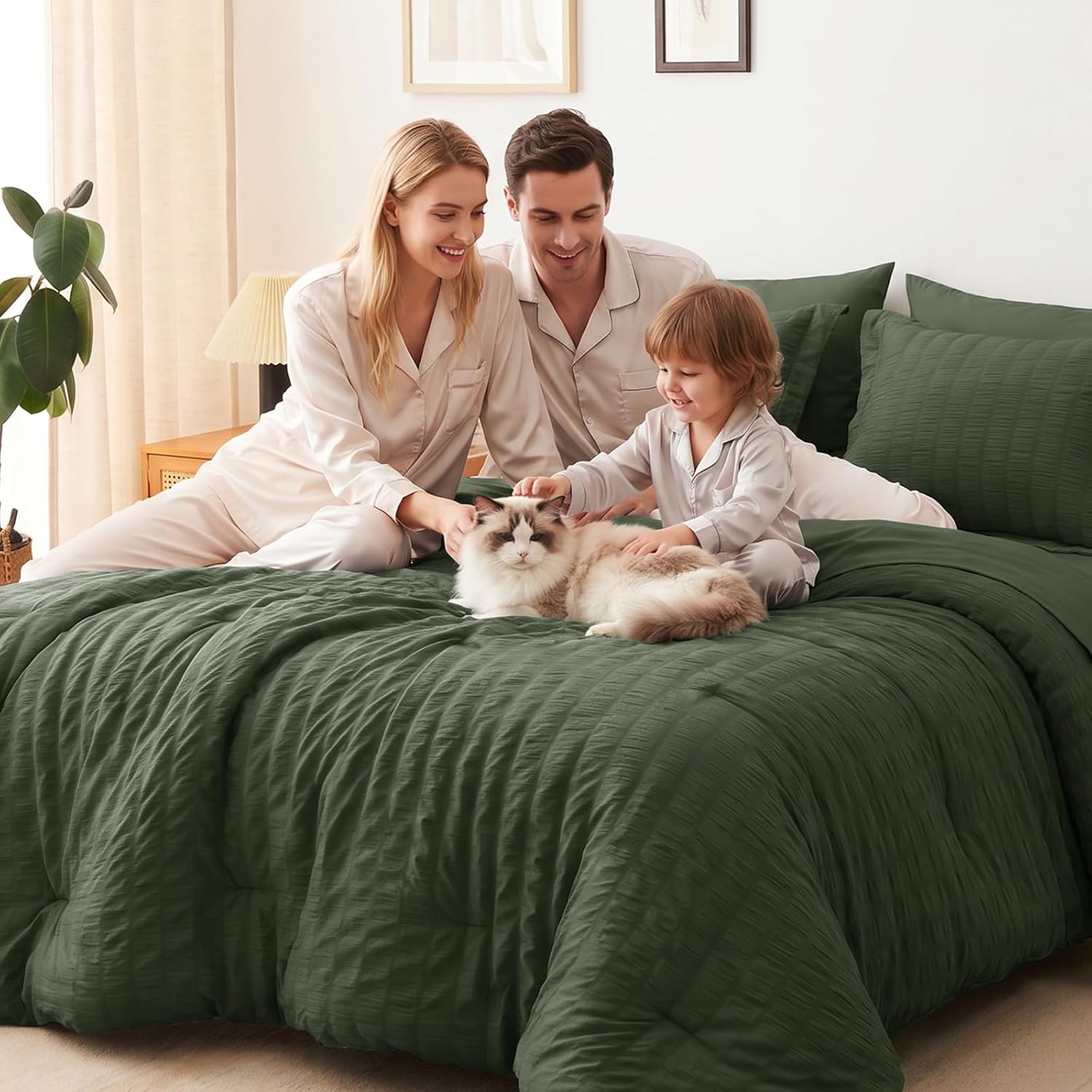Thumbnail 5 de CozyLux Full Size Comforter Sets Dark Green — 7-Piece Seersucker Luxury Bedding in All-Season Microfiber