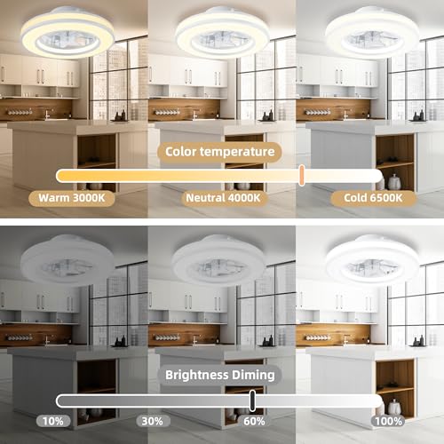 Detalle de Koueers Ventilador de Techo con Luz 30W – RGB LED, Silencioso, Control Remoto y Mando, Ideal para Cocinas de 10–13 m²