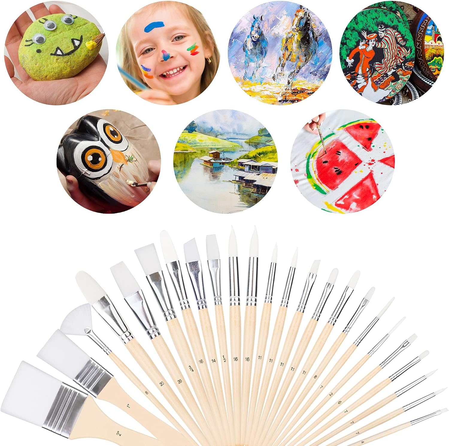 Detalle de Amazonベーシック 絵筆セット 24サイズの人工毛・木製ハンドル