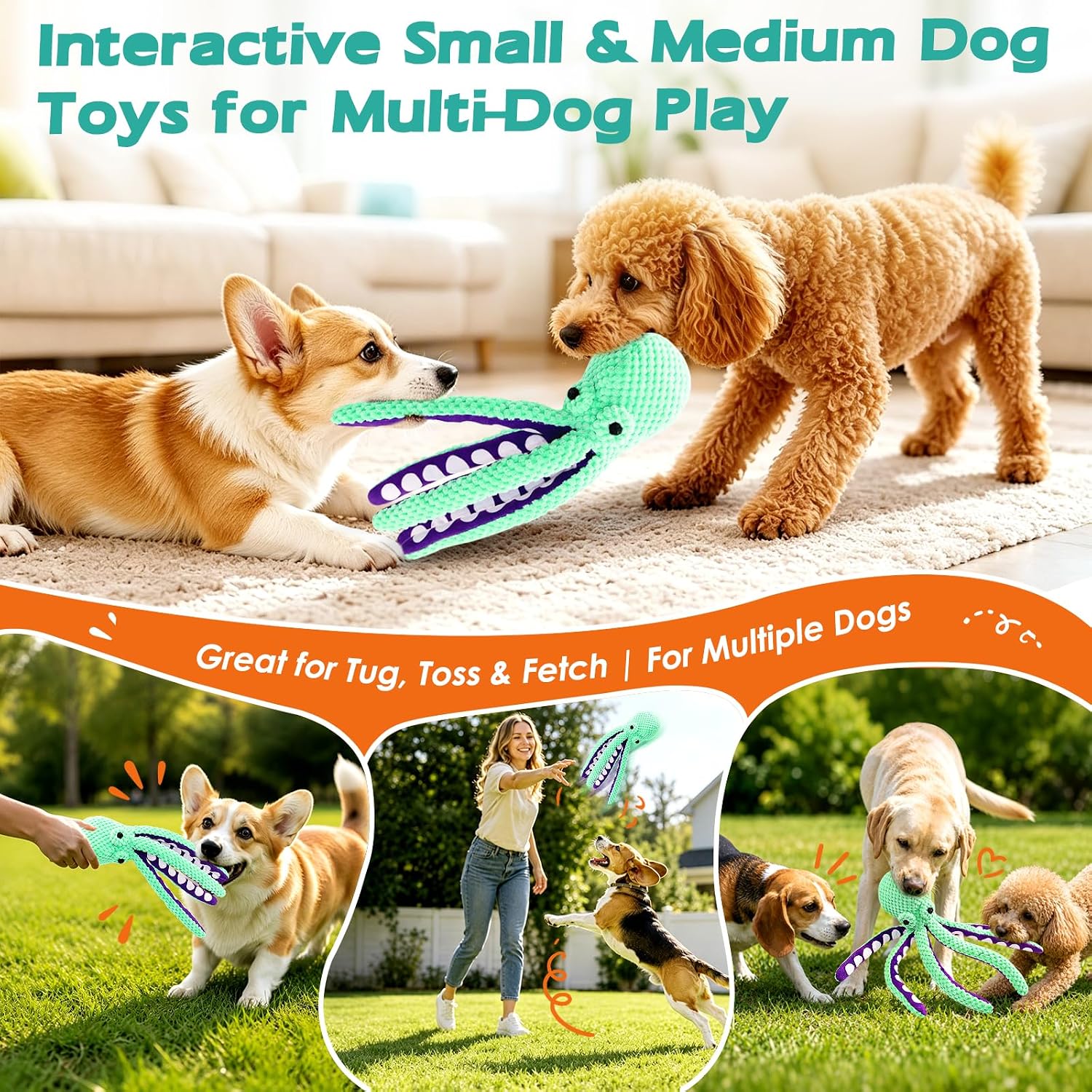 Detalle de Fuufome Large Squeaky Dog Toys (Plush, 13.5-inch) — Chew, Fetch & Tug Plush for Small to Large Dogs
