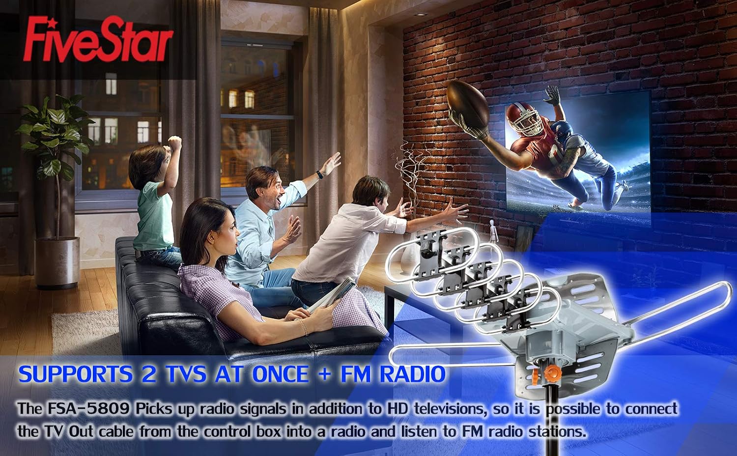 Thumbnail 6 de Five Star Outdoor HD TV Antenna with 360° Motorized Rotation — Up to 150 Miles, Dual TV Output