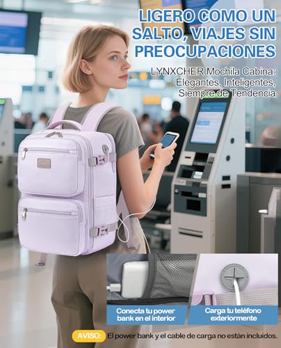 Detalle 2 de LYNXCHER Mochila de viaje 30 L, 45 x 36 x 20 cm, para portátil de 15,6 pulgadas, lila