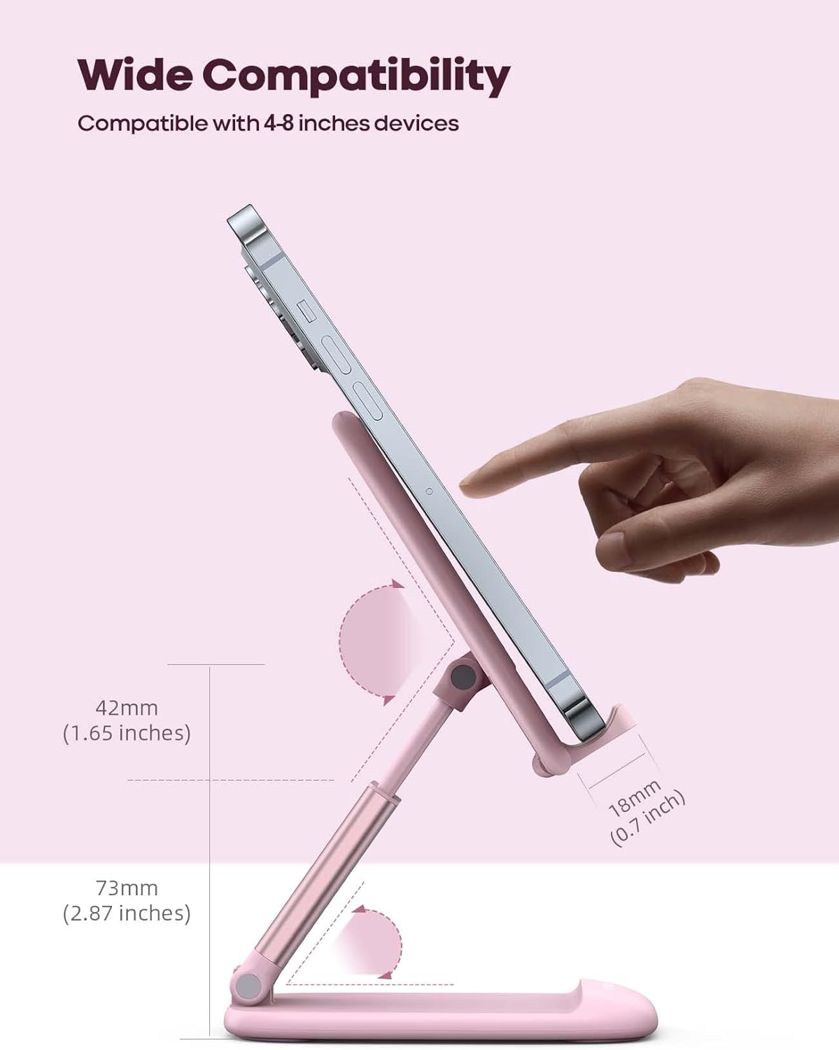 Detalle de Lamicall Adjustable Phone Stand for Desk – Foldable, Sturdy Metal Base (Pink) for 4–11" Phones
