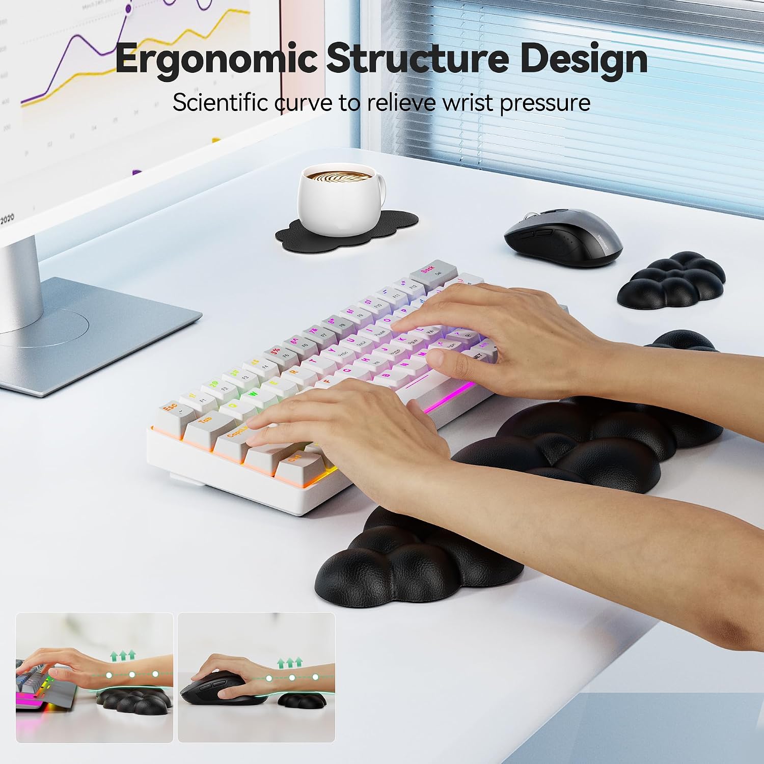 Detalle de TECKNET 5056243628964 Cloud Keyboard Wrist Rest Set, Memory Foam, Black