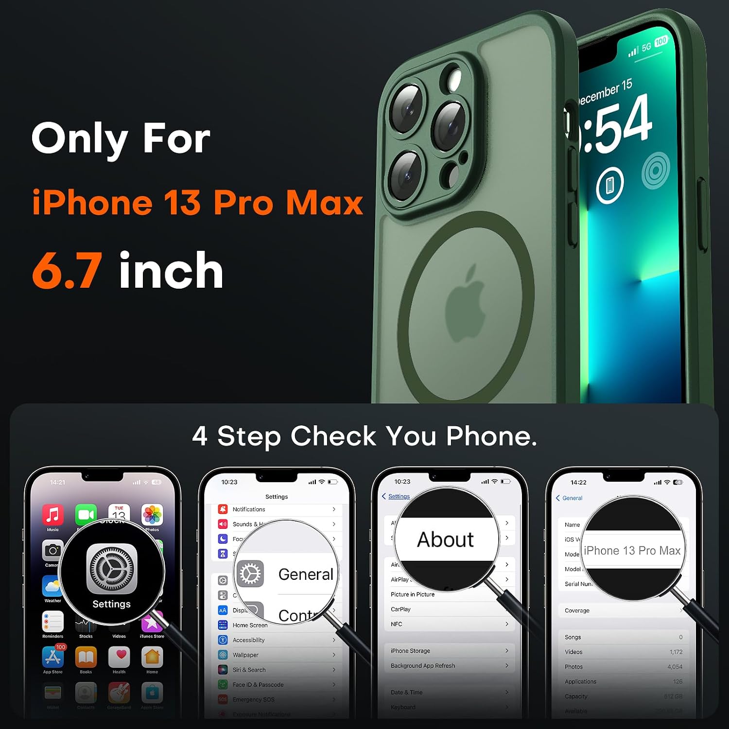 Detalle de TOCOL Magnetic Case for iPhone 13 Pro Max with Enhanced Camera Protection and MagSafe Compatibility