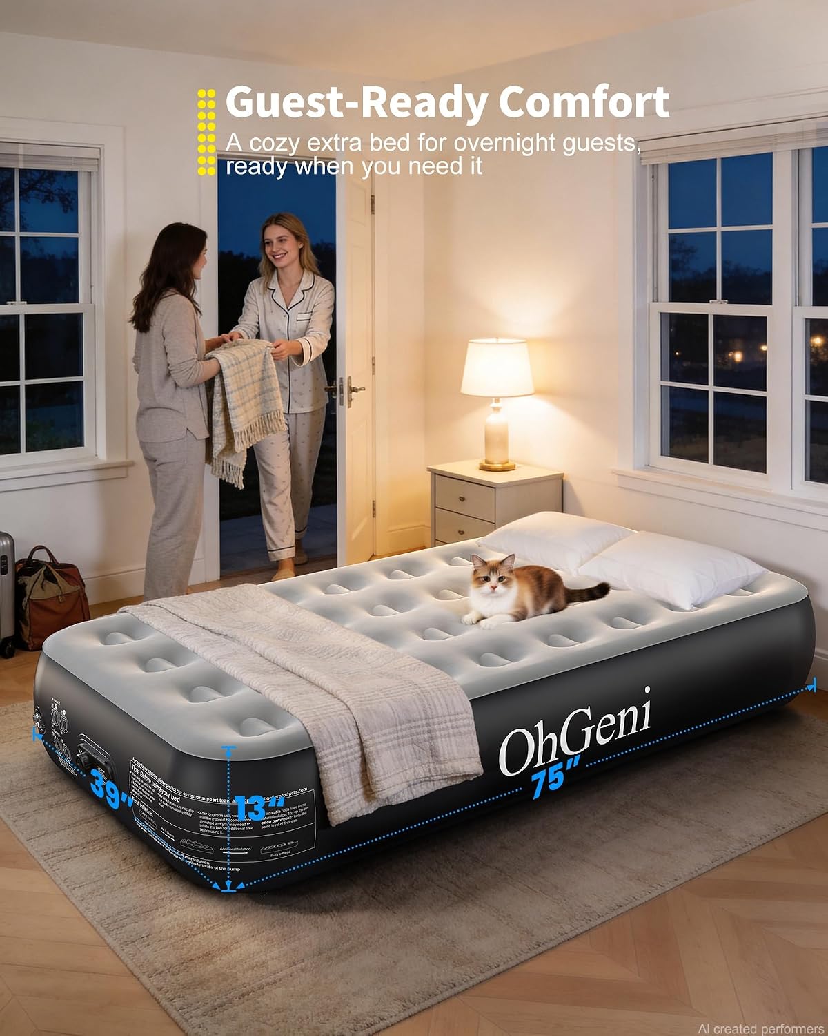 Detalle 1 de OhGeni AMH5 Twin Air Mattress, 13-Inch Raised Bed with Built-In Pump